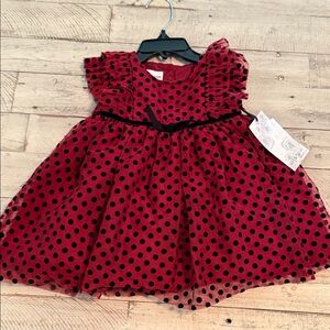 NWT Mia & Mimi Fancy Dark Red Dress Black Polka Dots 12 Months Holiday/Festive